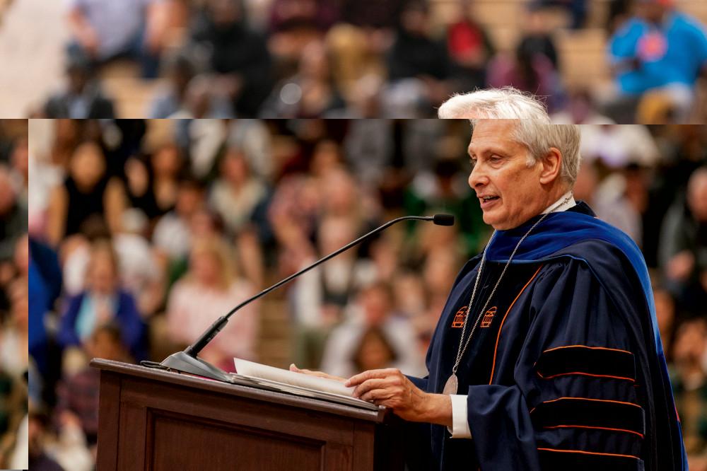 President Scott Bierman speaking at the 2023 Commencement.